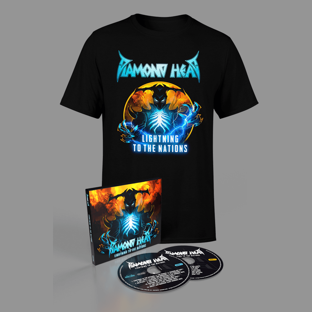 Diamond Head - Lightning To The Nations The White Album [Remastered 2021] 2CD Album & The Lightning God T-Shirt