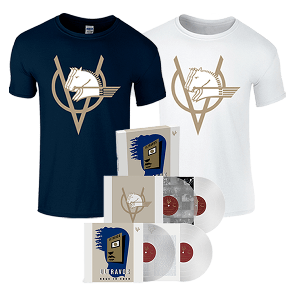 Ultravox - Rage In Eden Limited Edition 4LP Clear Vinyl Box Set + Choice of T-Shirt (White/Navy)