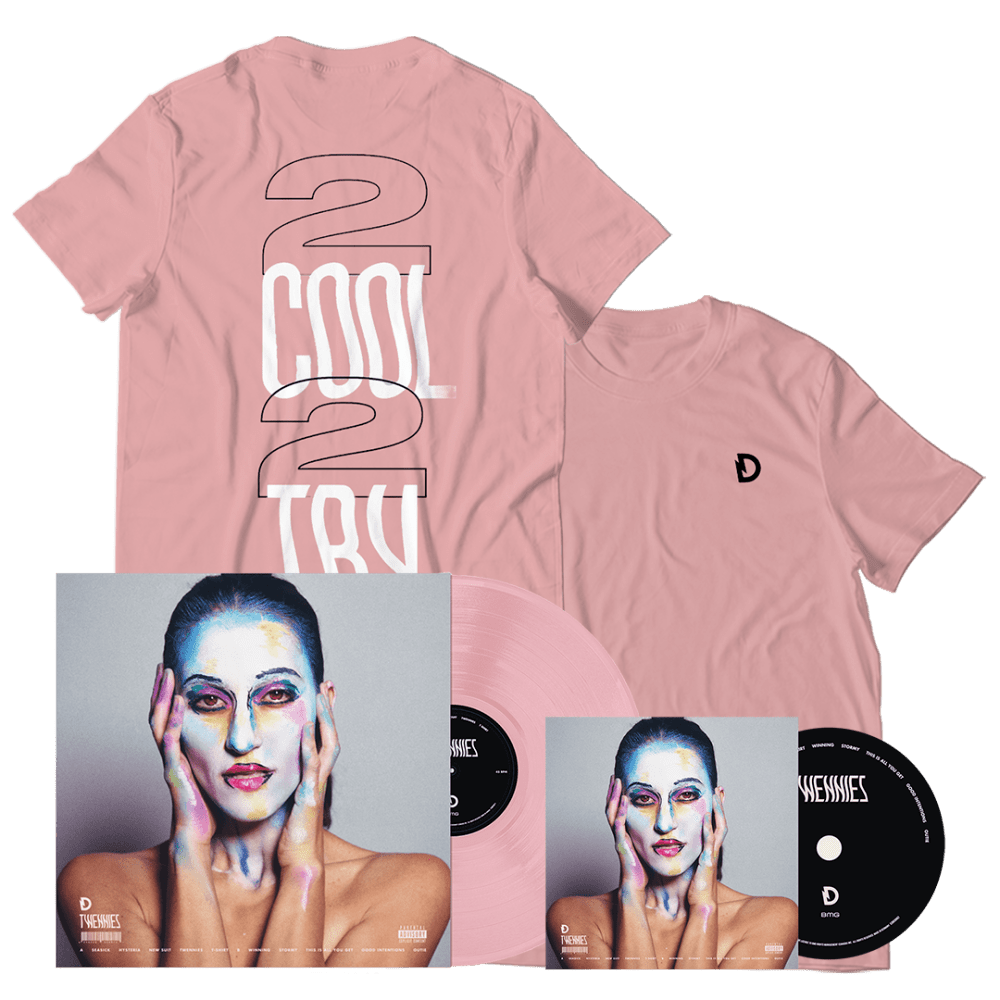 Dragonette - TWENNIES BABY PINK COLOUR VINYL W SIGNED POSTER-CD- "2 COOL 2 TRY" T-SHIRT BUNDLE