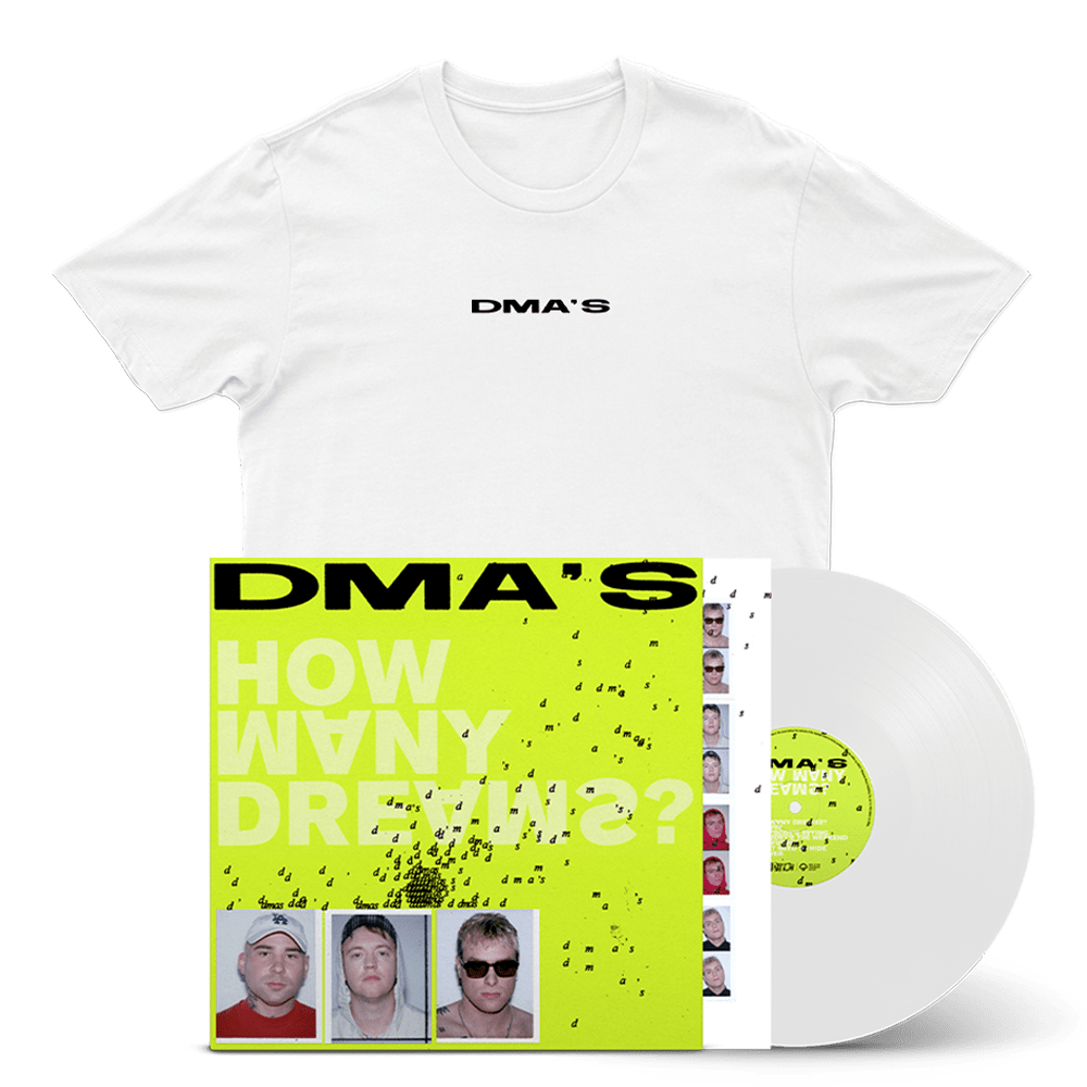 DMA'S T-Shirt - How Many Dreams Exclusive White LP in Neon Yellow Gatefold + Crumbling Logo White T-Shirt