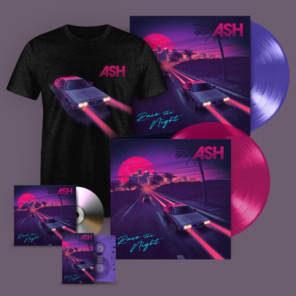 Ash - Race The Night Exclusive Limited Edition Purple ColouRed-Vinyl-Transparent Violet ColouRed-Vinyl in Gatefold Sleeve-CD Album-Transparent Purple Coloured Cassette Tape-Exclusive T