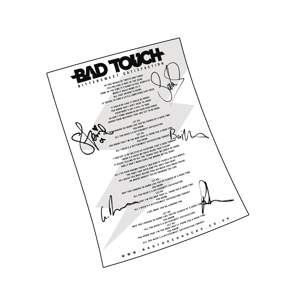 Bad Touch Signed - Lyric Sheet Signed