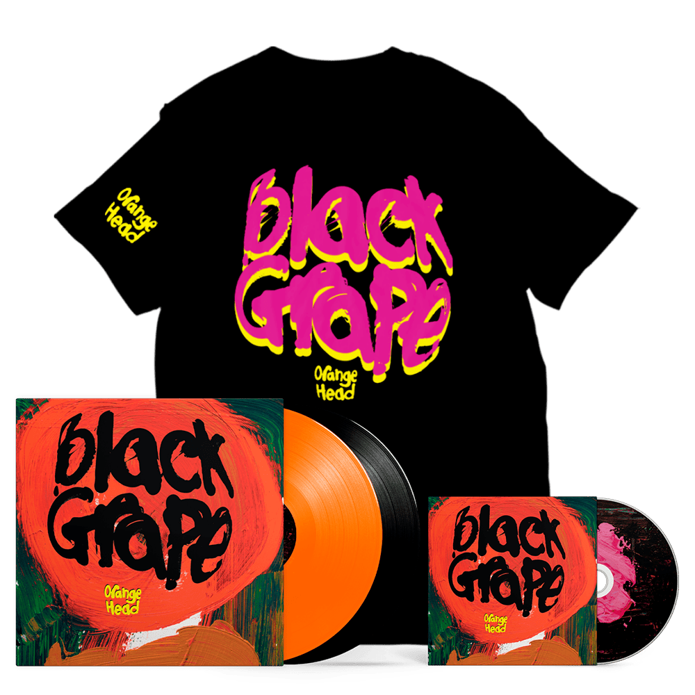 Black Grape – Orange Head Limited Edition Orange & Black 2LP Vinyl + Deluxe CD + Black T-Shirt + Postcard Set (Signed)