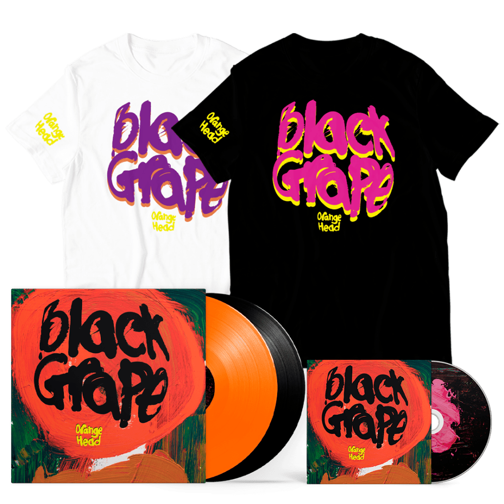 Black Grape – Orange Head Limited Edition Orange & Black 2LP Vinyl + Deluxe CD + Black T-Shirt + White T-Shirt + Postcard Set (Signed)