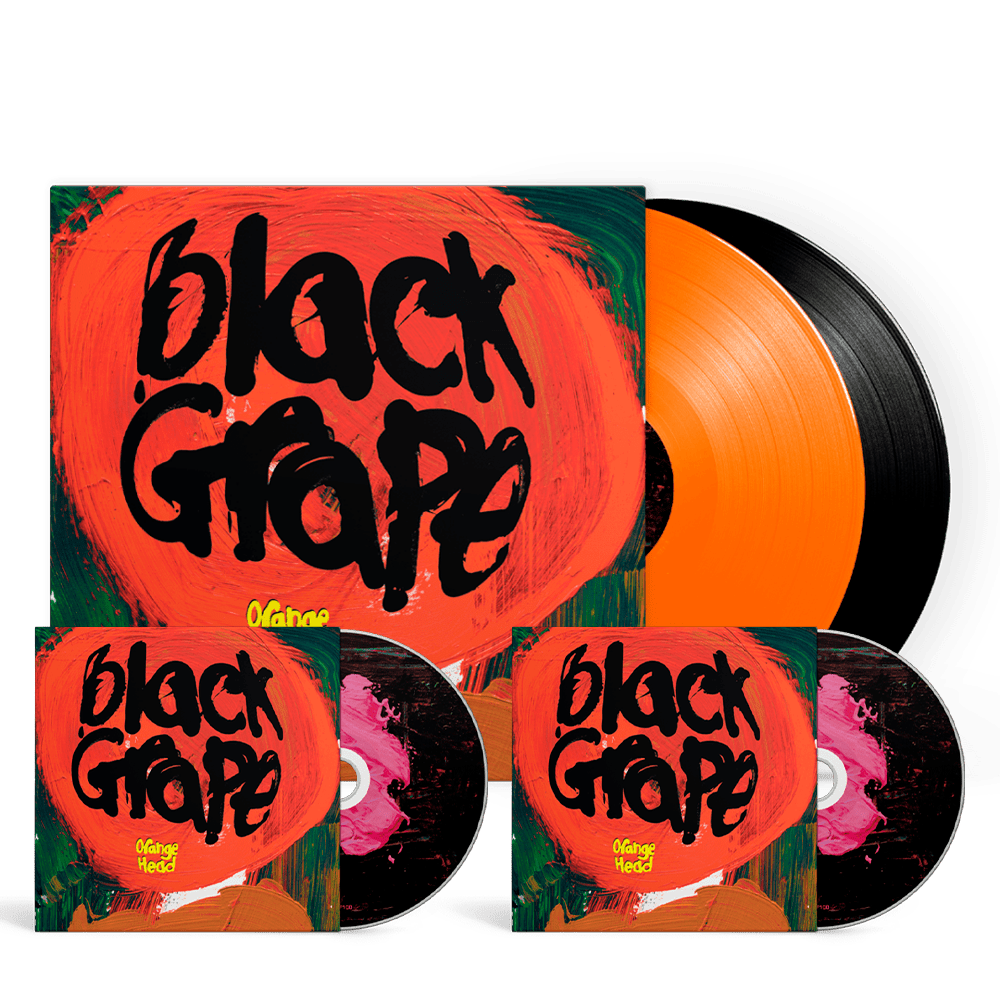 Black Grape Signed - Orange Head Limited Edition Orange & Black 2LP Vinyl + Deluxe-CD + Standard CD + Postcard Set Signed