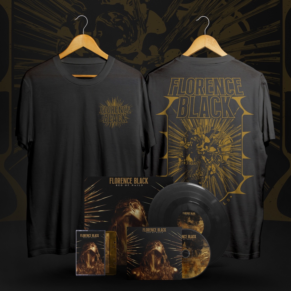 Florence Black - BED OF NAILS 12" VINYL ALBUM + CD ALBUM + GOLD CASSETTE ALBUM + T-SHIRT WITH EXCLUSIVE SIGNED PRINT