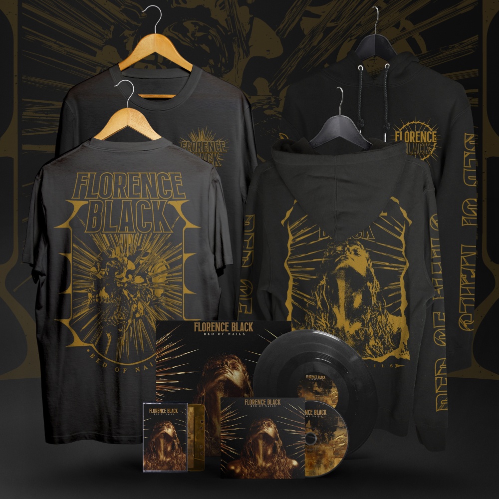 Florence Black - BED OF NAILS 12" VINYL ALBUM + CD ALBUM + GOLD CASSETTE ALBUM + T-SHIRT  + HOODY WITH EXCLUSIVE SIGNED PRINT