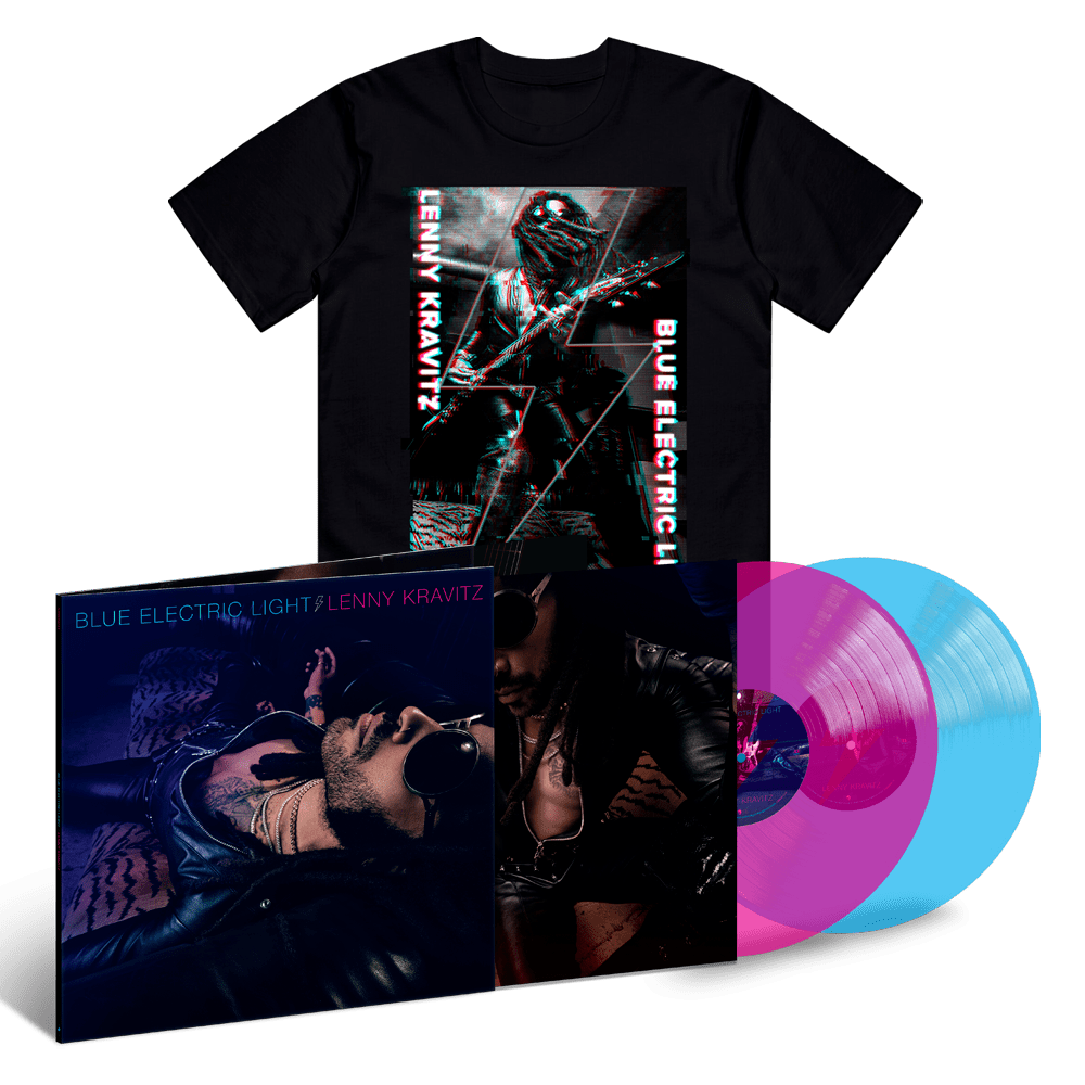 Lenny Kravitz Tee - Blue Electric Light Double Coloured Vinyl LP + Glitch Graphic Tee