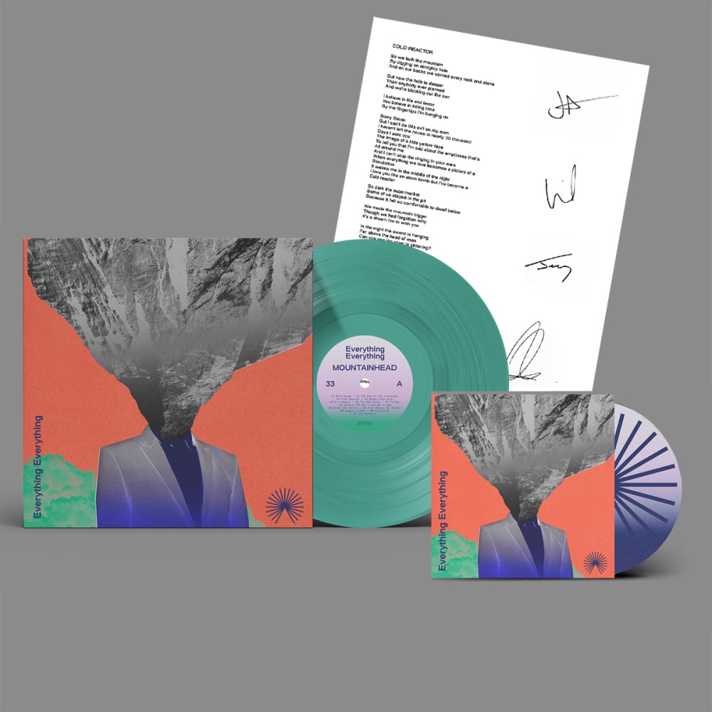 Everything Everything Sheet - Mountainhead CD + Mountainhead Pleasant Land Green Vinyl Inc Signed Lyric Sheet