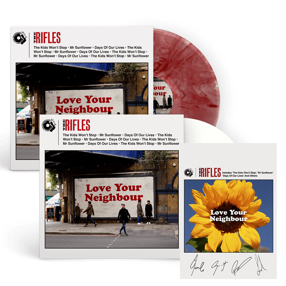 The Rifles Print – Love Your Neighbour Limited Edition Transparent Red Marble Vinyl + White Vinyl + Signed A4 Print