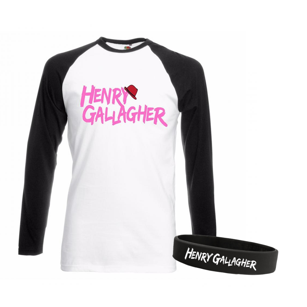 Henry Gallagher - White/Black Pink Text Raglan + Wristband