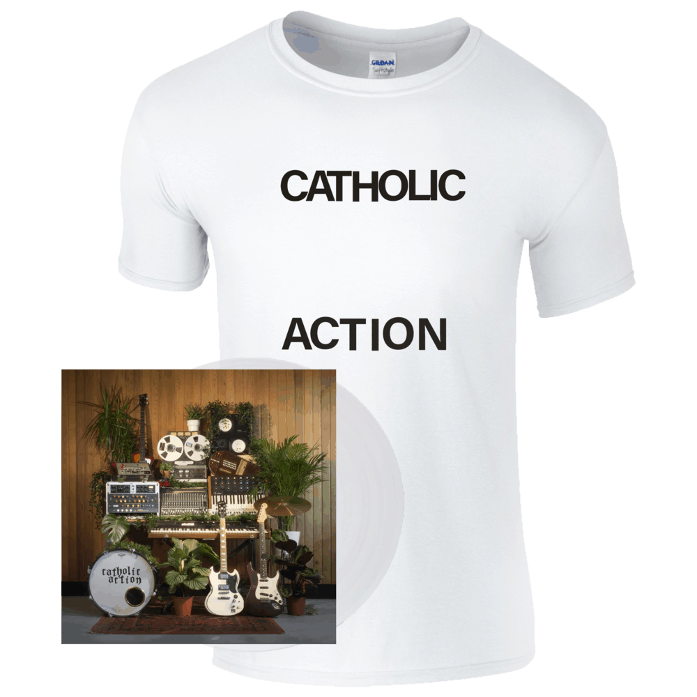 Catholic Action - Celebrated By Strangers Clear Vinyl Album + T-Shirt Bundle