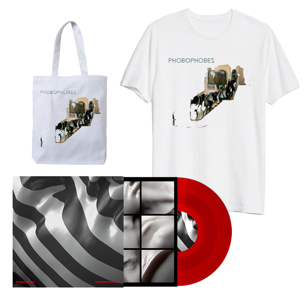 Phobophobes - Modern Medicine Red Vinyl + White T-Shirt + Tote Bag