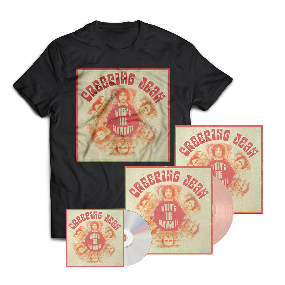 Creeping Jean - When's The Blowout? Signed CD, Marble Pink Vinyl + T-Shirt Bundle (Includes Signed Print)