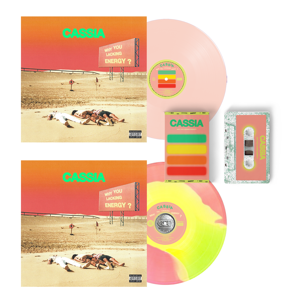 Cassia - Why You Lacking Energy Tricolour Vinyl + Pink Vinyl + Clear Glitter Cassette