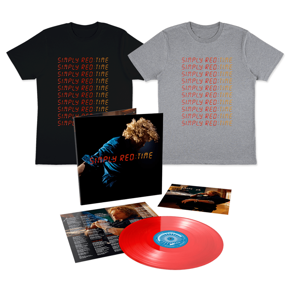 Simply Red - Time Exclusive Red Vinyl LP & T-Shirt with Print Signed by Mick Hucknall