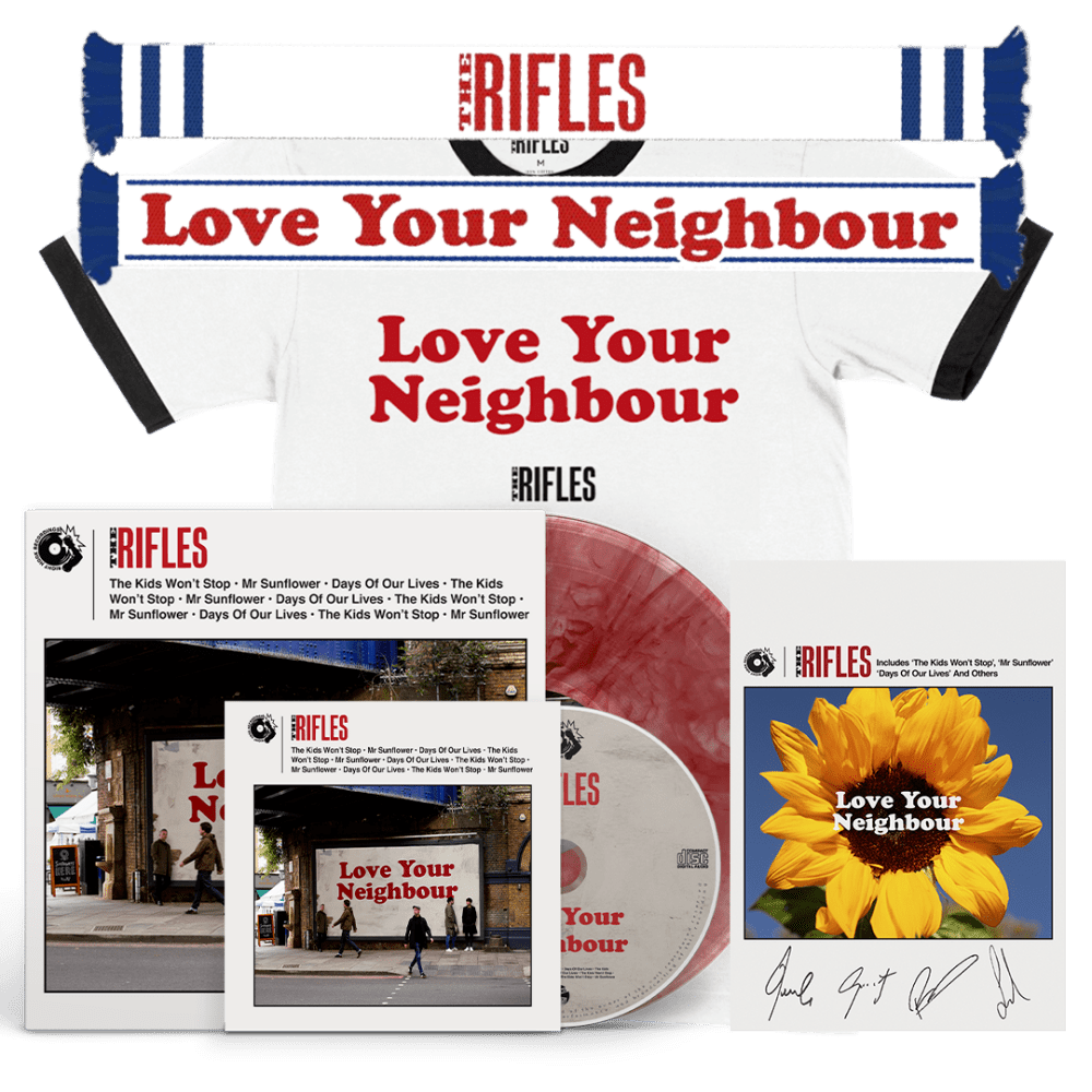 The Rifles - Love Your Neighbour Ringer T-Shirt + Splatter Vinyl + Scarf + CD