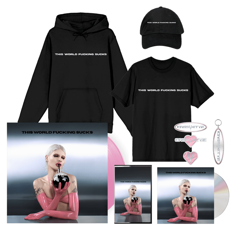 Cassyette - This World Fucking Sucks Pink Vinyl + CD + Cassette + Hoodie + T-Shirt + Cap + Keyring & Sticker Pack