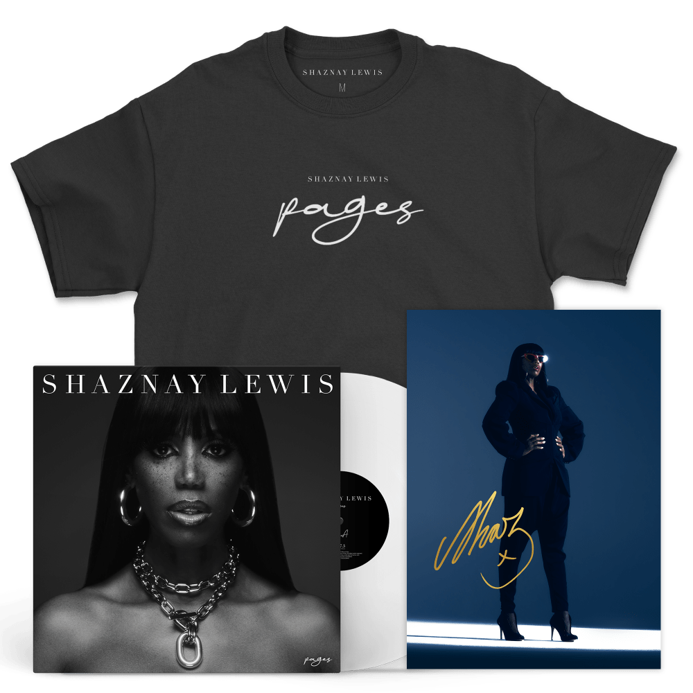 Shaznay Lewis - Pages White Vinyl + Pages T-Shirt Bundle (Inc Signed Print)