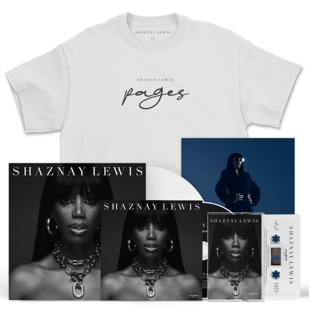 Shaznay Lewis - Pages White Vinyl + T-Shirt + CD + Cassette Bundle (Inc Signed Print)