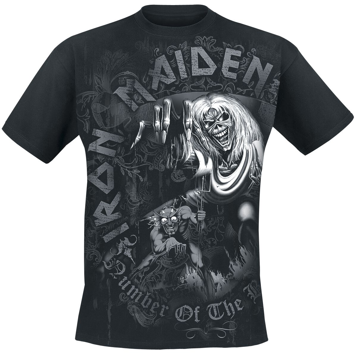 Iron Maiden T-Shirt - Number Of The Beast Grey Tone - M to XXL - for Men - black - 100% cotton T-Shirts Band Merchandise