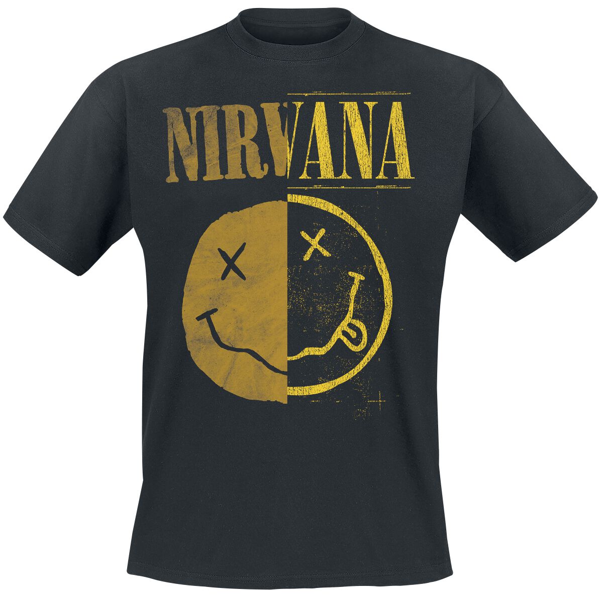 Nirvana T-Shirt - Spliced Smiley - S to XXL - for Men - black - 100% cotton T-Shirts Band Merchandise