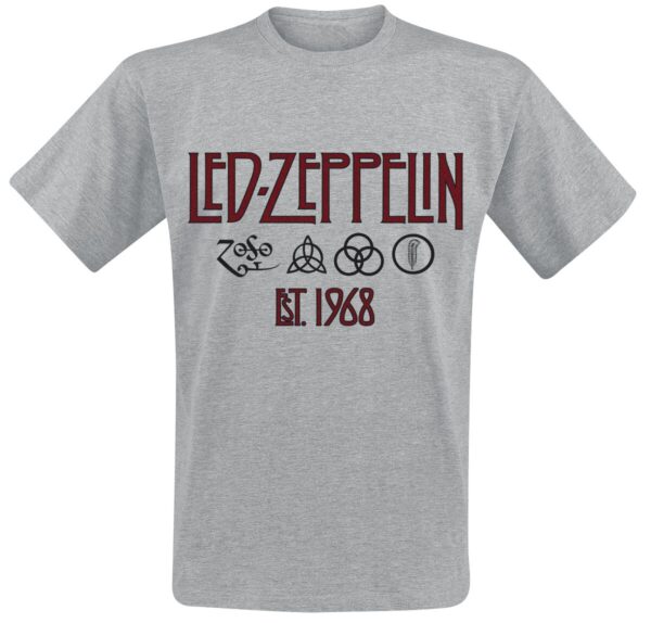 Led Zeppelin T-Shirt - Symbols Est. 1968 - M to 3XL - for Men - mottled grey - 90% cotton, 10% polyester T-Shirts Band Merchandise - Image 1