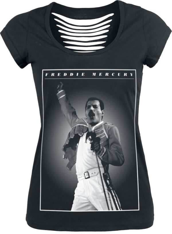 Queen T-Shirt - Freddie - Stage Photo - S to XL - for Women - black - 100% cotton T-Shirts Band Merchandise - Image 1