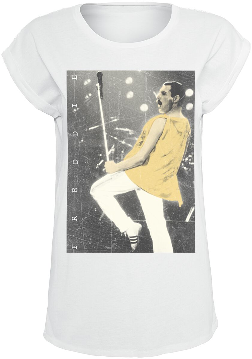 Queen T-Shirt - Freddie - Stage Photo II - S to XXL - for Women - white - 100% cotton T-Shirts Band Merchandise