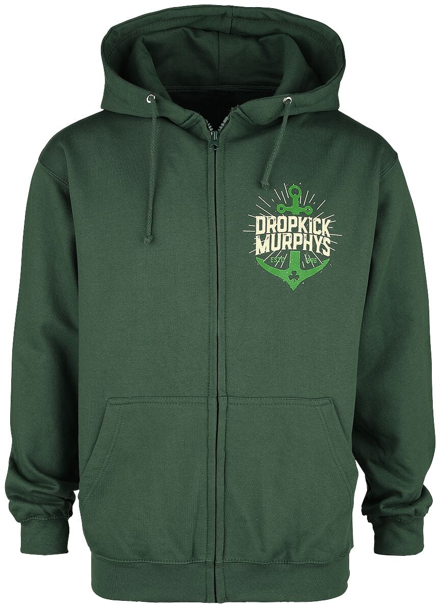 Dropkick Murphys Hooded zip - Anchor Admat Green - S to XXL - for Men - dark green - 80% cotton, 20% polyester Hooded sweaters & -jackets Band Merchandise