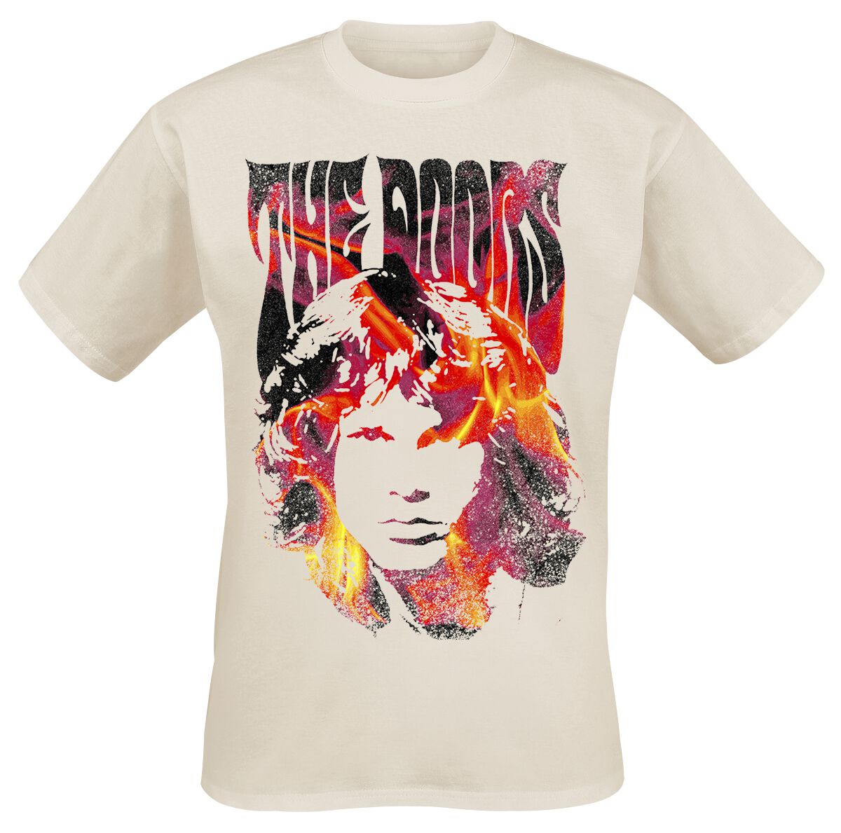 The Doors T-Shirt - Jim Face Fire - S to XXL - for Men - creme - 100% cotton T-Shirts Band Merchandise