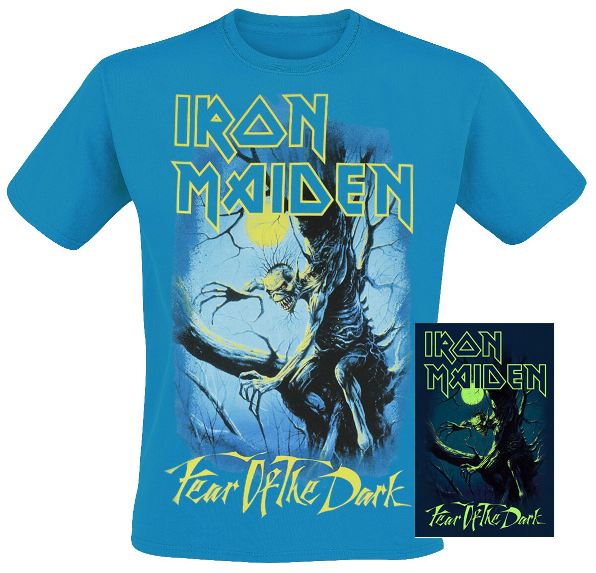 Iron Maiden T-Shirt - Fear Of The Dark - Glow In The Dark - S to XXL - for Men - blue - 100% cotton T-Shirts Band Merchandise