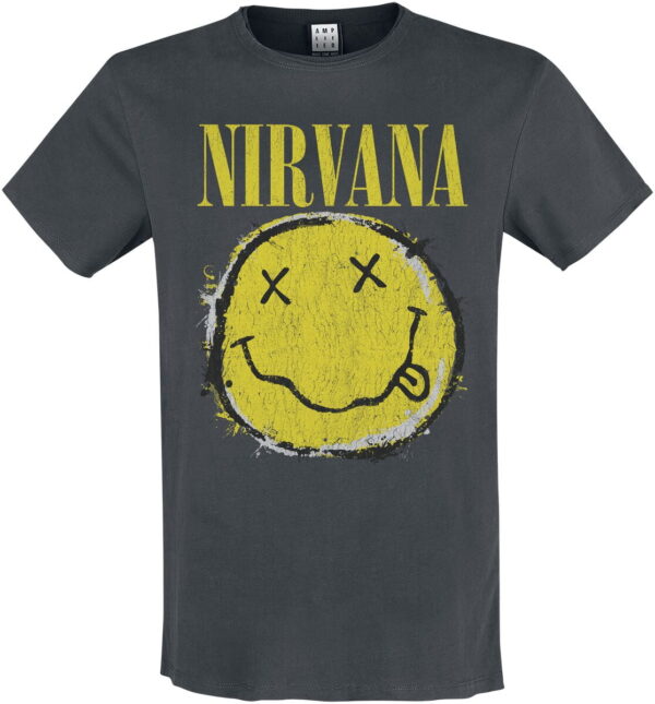 Nirvana T-Shirt - Amplified Collection - Worn Out Smiley - S to 3XL - for Men - charcoal - 100% cotton T-Shirts Band Merchandise - Image 1