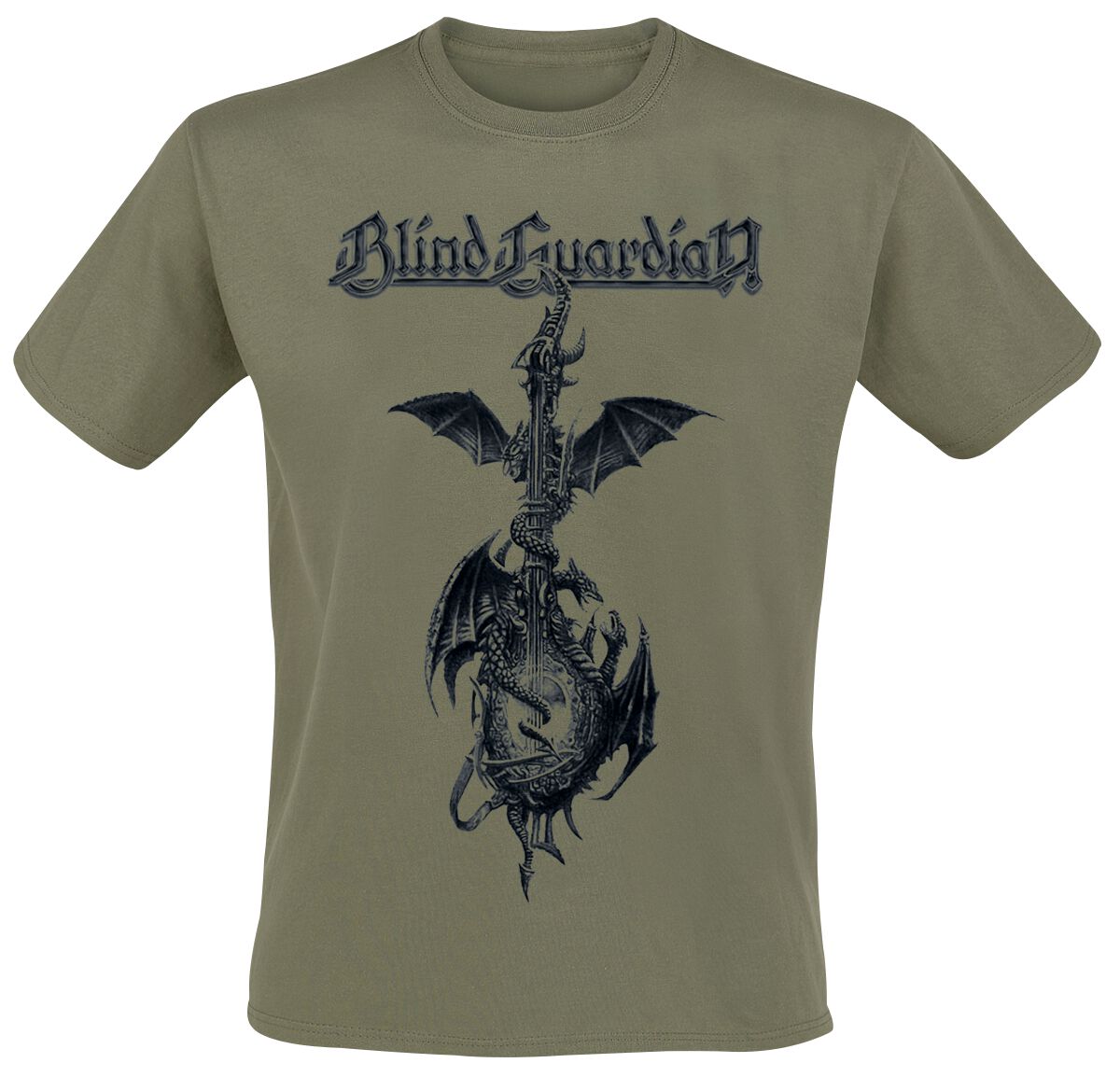 Blind Guardian T-Shirt - Dragon Guitar - S to XXL - for Men - olive - 100% cotton T-Shirts Band Merchandise