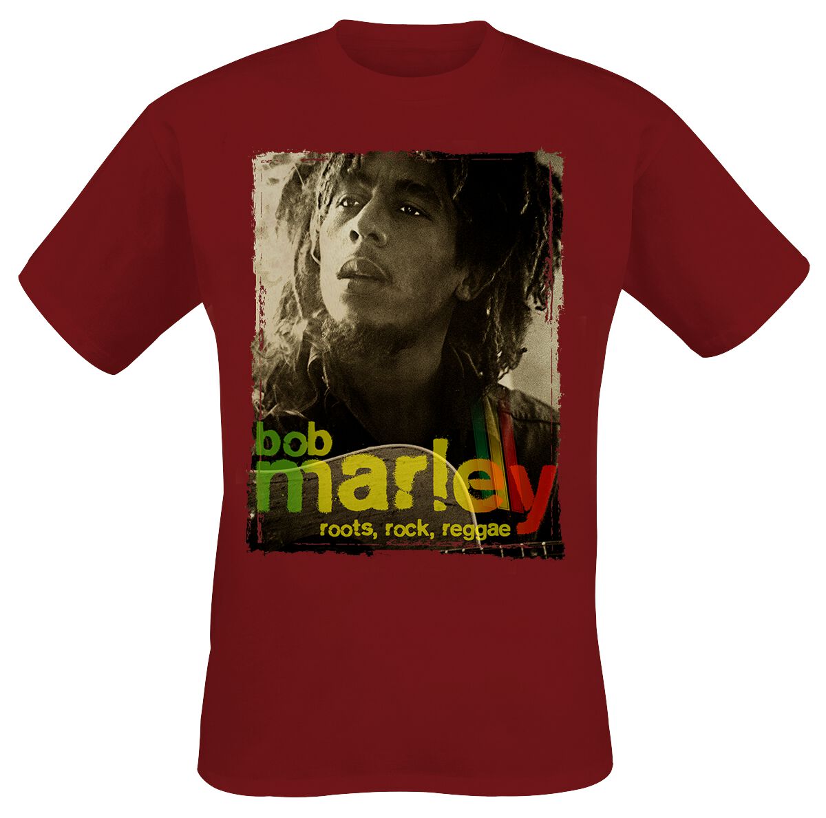 Bob Marley T-Shirt - Root Rock Raggae - S to XXL - for Men - dark red - 100% cotton T-Shirts Band Merchandise