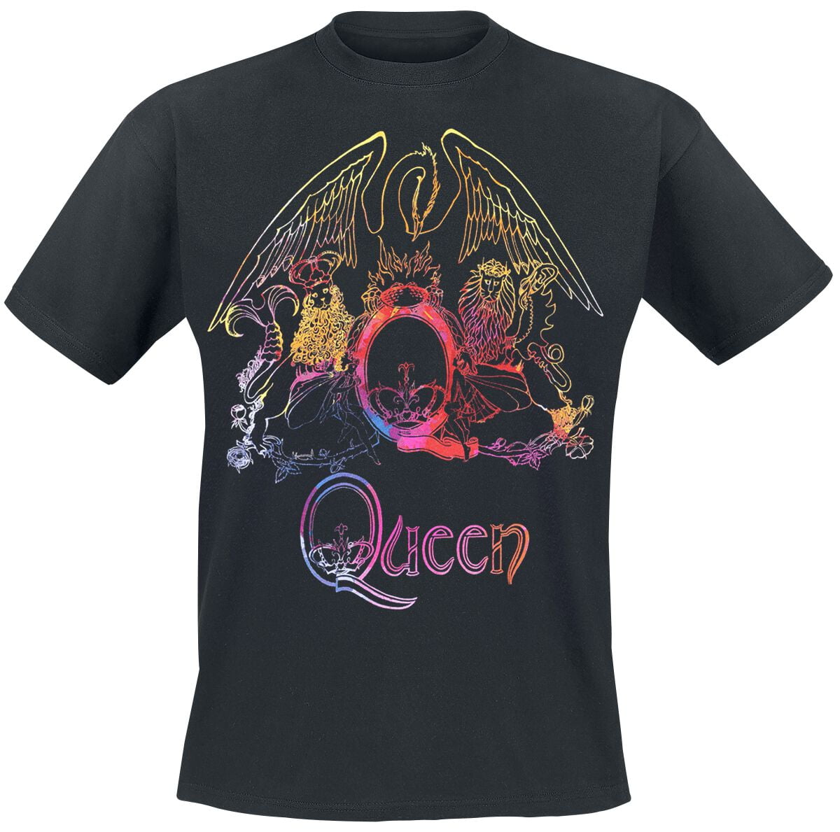 Queen T-Shirt - Neon Pattern Crest - S to XL - for Men - black - 100% cotton T-Shirts Band Merchandise