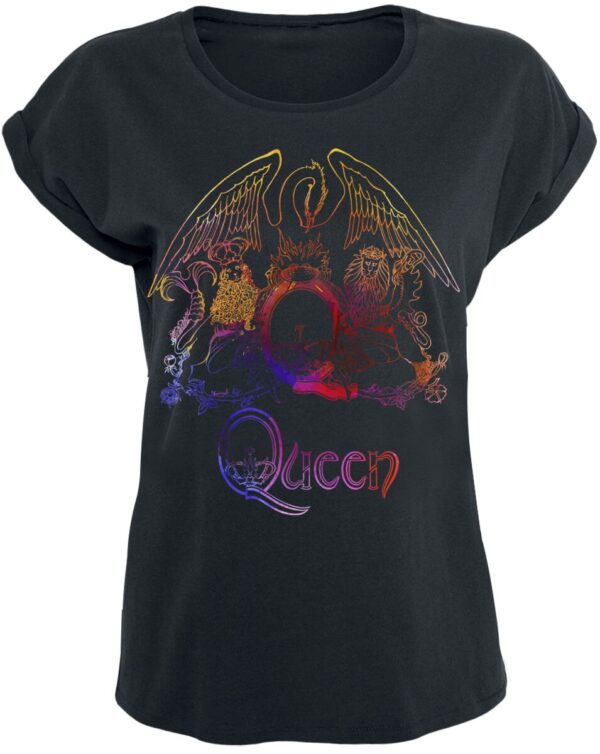 Queen T-Shirt - Neon Pattern Crest - S to XL - for Women - black - 100% cotton T-Shirts Band Merchandise - Image 1
