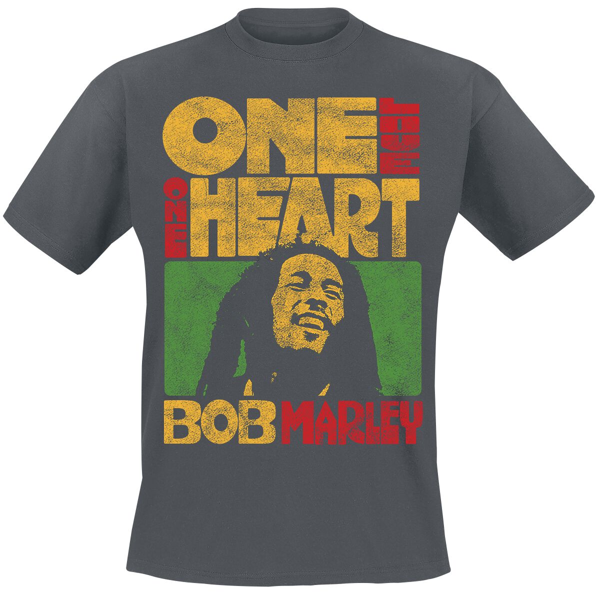 Bob Marley T-Shirt - One Love One Heart - S to XXL - for Men - charcoal - 100% cotton T-Shirts Band Merchandise