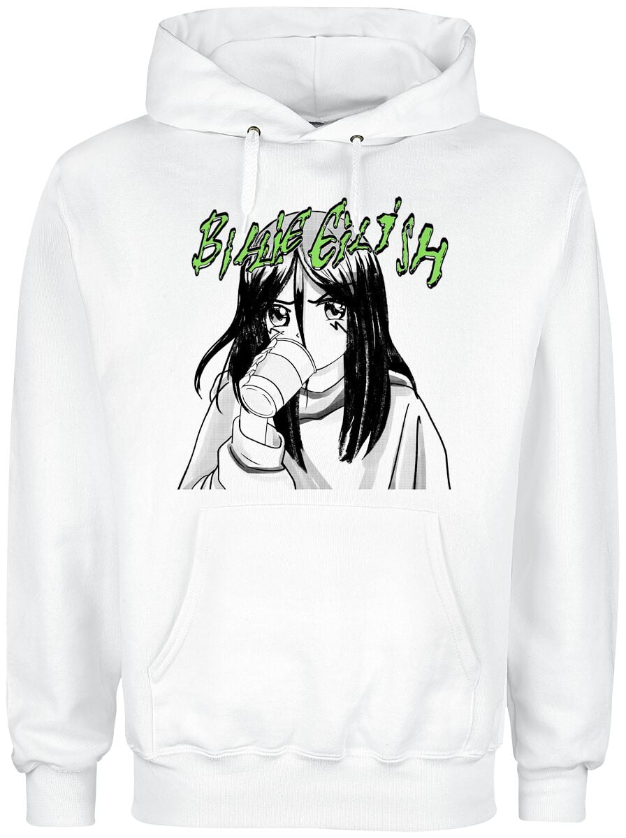 Billie Eilish Hooded sweater - Anime Drink - S to XL - for Men - white - 80% cotton, 20% polyester Hooded sweaters & -jackets Band Merchandise