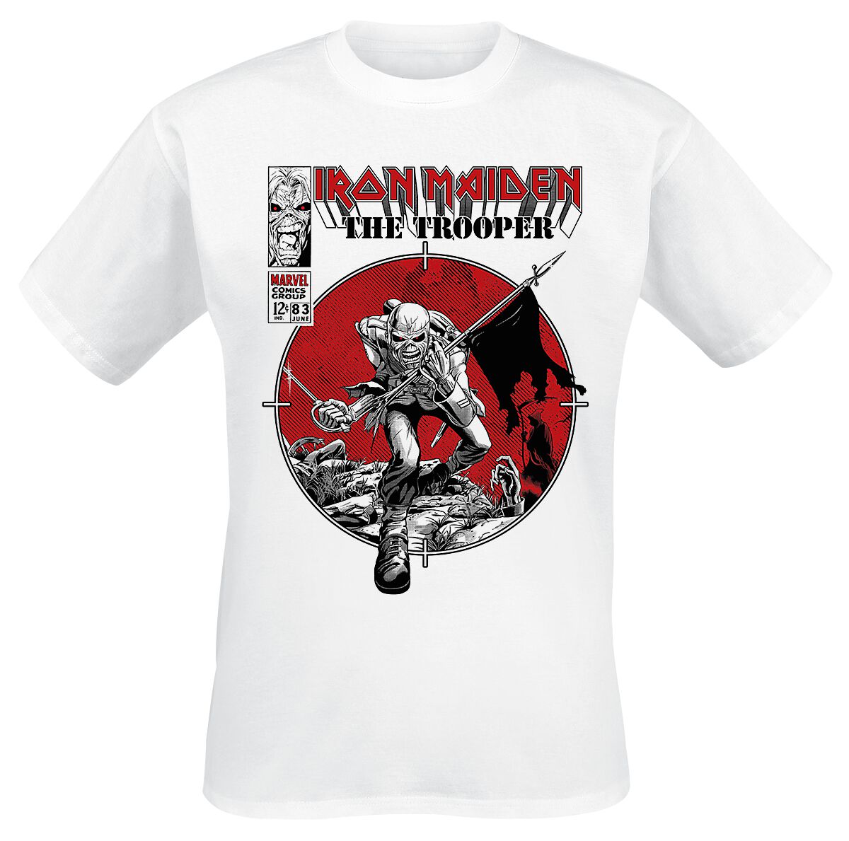 Iron Maiden T-Shirt - Iron Maiden x Marvel Collection - Trooper Comic - S to XXL - for Men - white - 100% cotton T-Shirts Band Merchandise