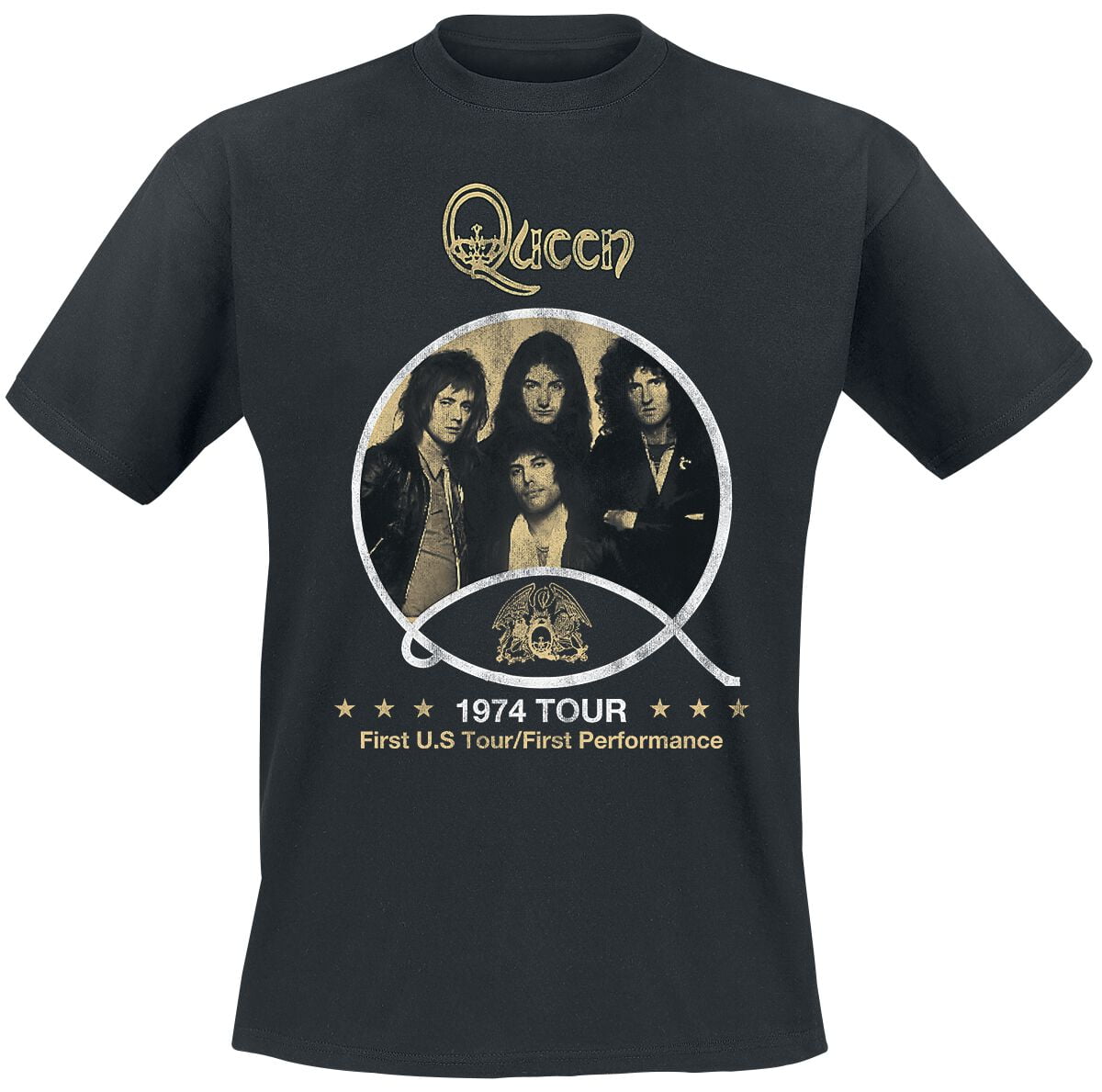 Queen T-Shirt - 1974 Vintage Tour - S to 3XL - for Men - black - 100% cotton T-Shirts Band Merchandise