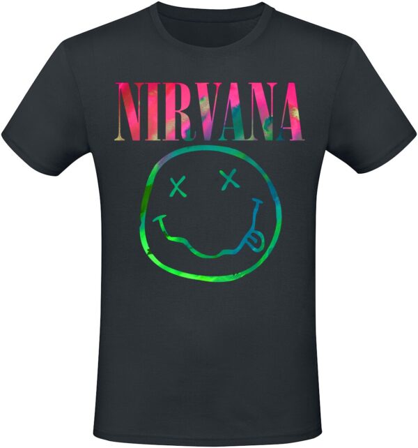 Nirvana T-Shirt - Smiley Rainbow - S to 3XL - for Men - black - 100% cotton T-Shirts Band Merchandise - Image 1
