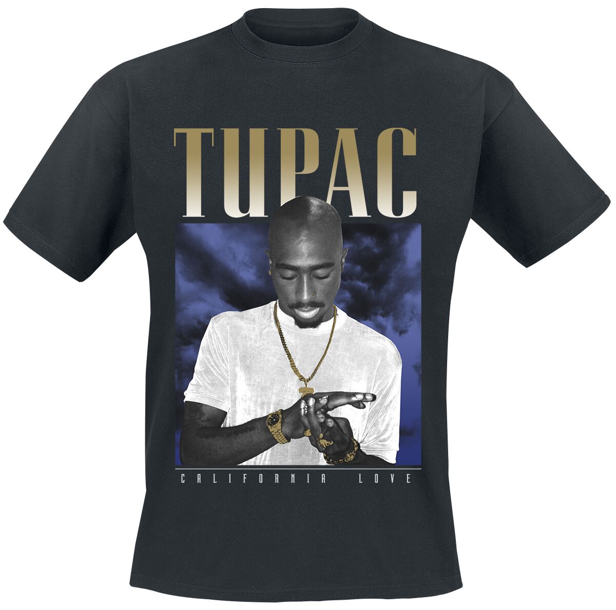 Tupac Shakur T-Shirt - California Love Clouds - S to XXL - for Men - black - 100% cotton T-Shirts Band Merchandise