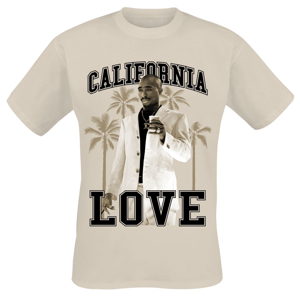 Tupac Shakur T-Shirt - California Love Palms - M to 3XL - for Men - sand - 100% cotton T-Shirts Band Merchandise