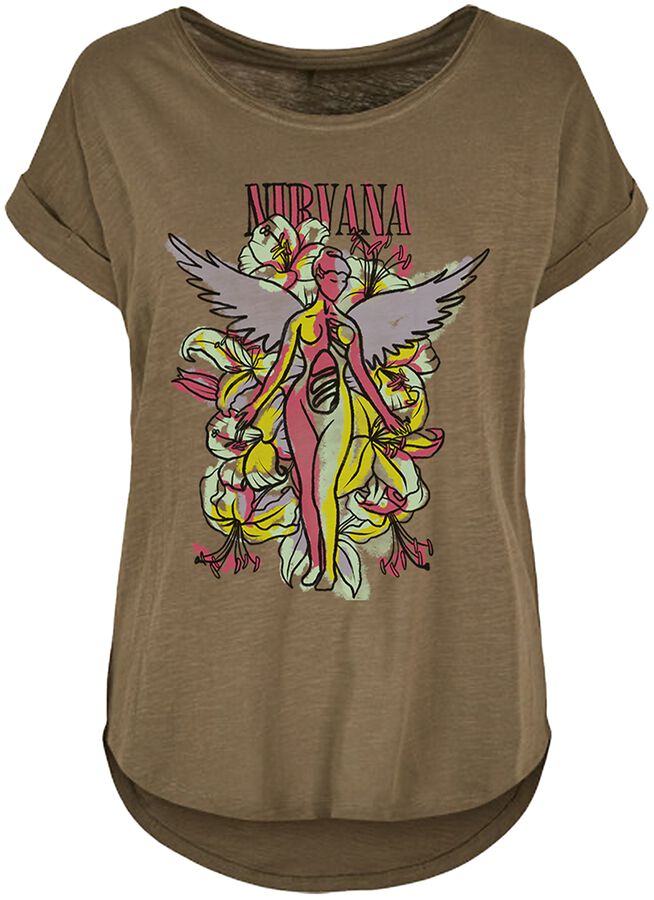 Nirvana T-Shirt - Angel Flowers - S to XL - for Women - olive - 100% cotton T-Shirts Band Merchandise