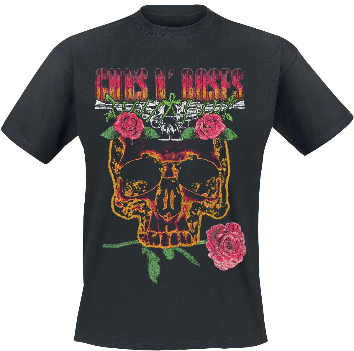 Guns N' Roses T-Shirt - Vintage Skull Rose - S to XL - for Men - black - 100% cotton T-Shirts Band Merchandise