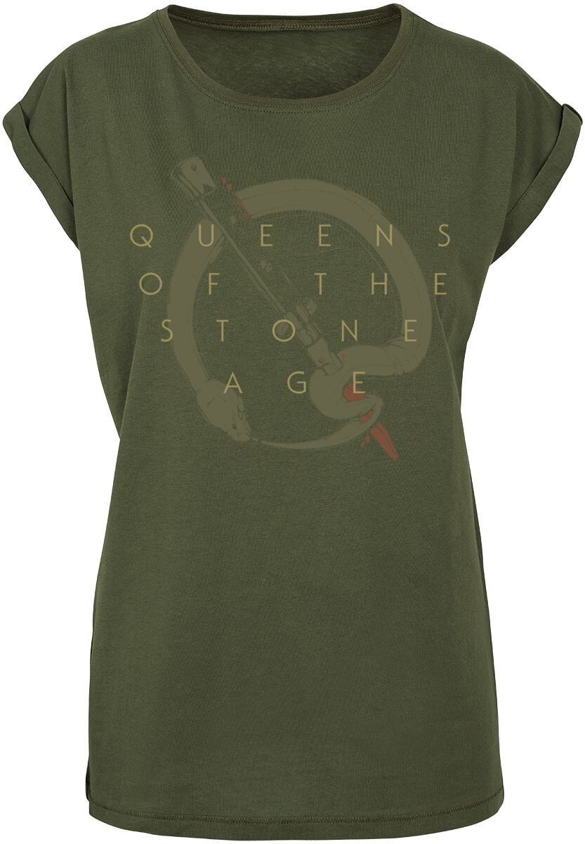 Queens Of The Stone Age T-Shirt - In Times New Roman - Snake Logo - S to XXL - for Women - olive - 100% cotton T-Shirts Band Merchandise