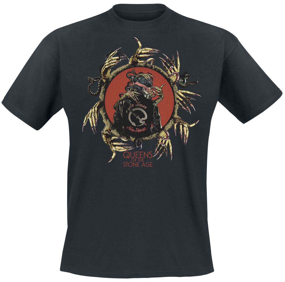 Queens Of The Stone Age T-Shirt - In Times New Roman - Circle Hands - S to 3XL - for Men - black - 100% cotton T-Shirts Band Merchandise