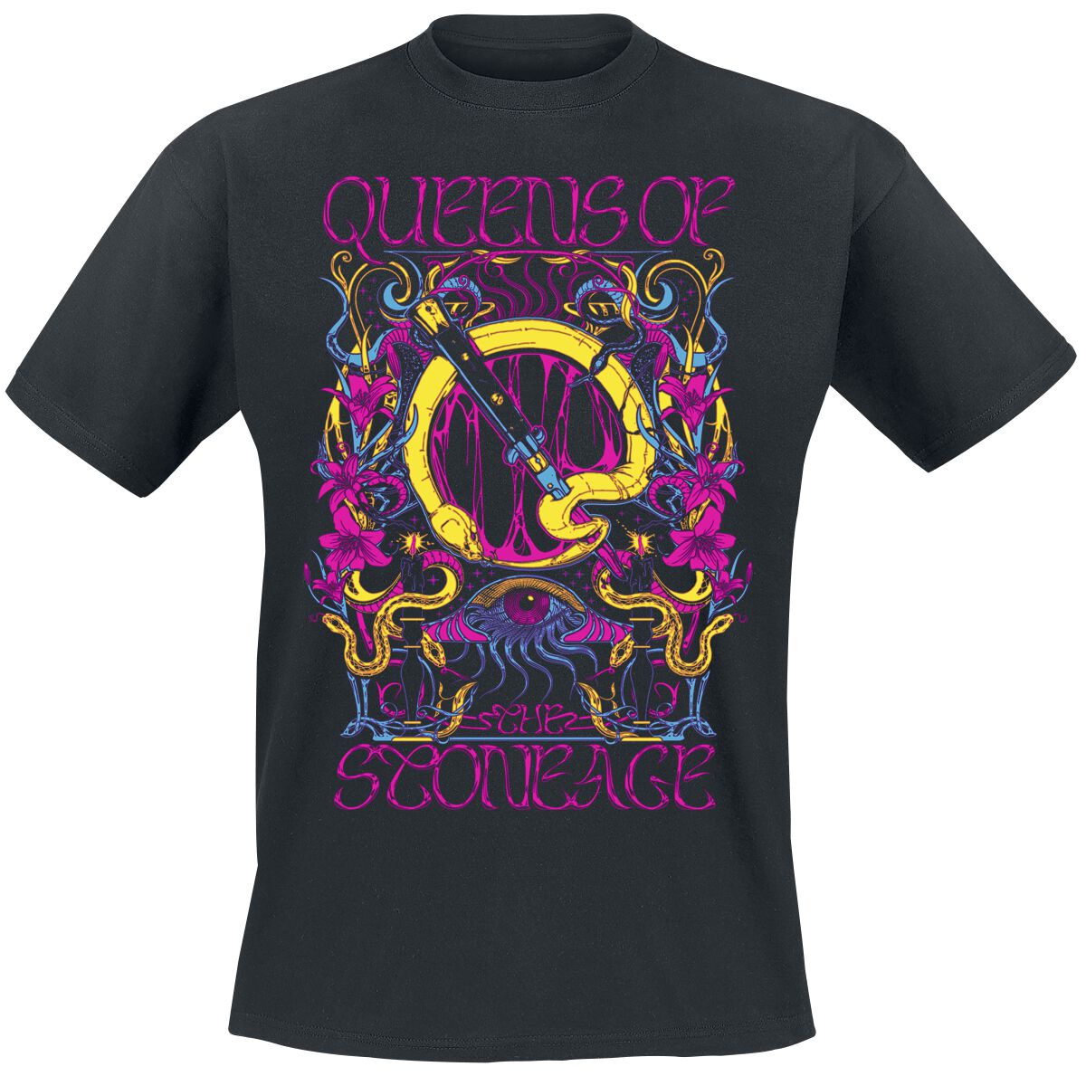 Queens Of The Stone Age T-Shirt - In Times New Roman - Neon Sacrilege - S to 3XL - for Men - black - 100% cotton T-Shirts Band Merchandise