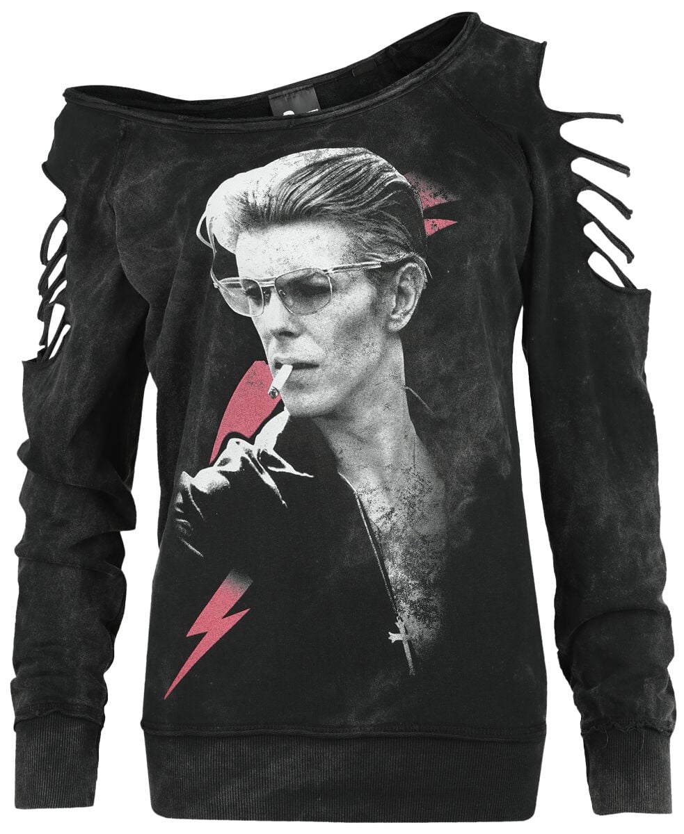 David Bowie Sweatshirt - Photo - S to XXL - for Women - black - 95% cotton, 5% elastane Sweat Shirts Band Merchandise